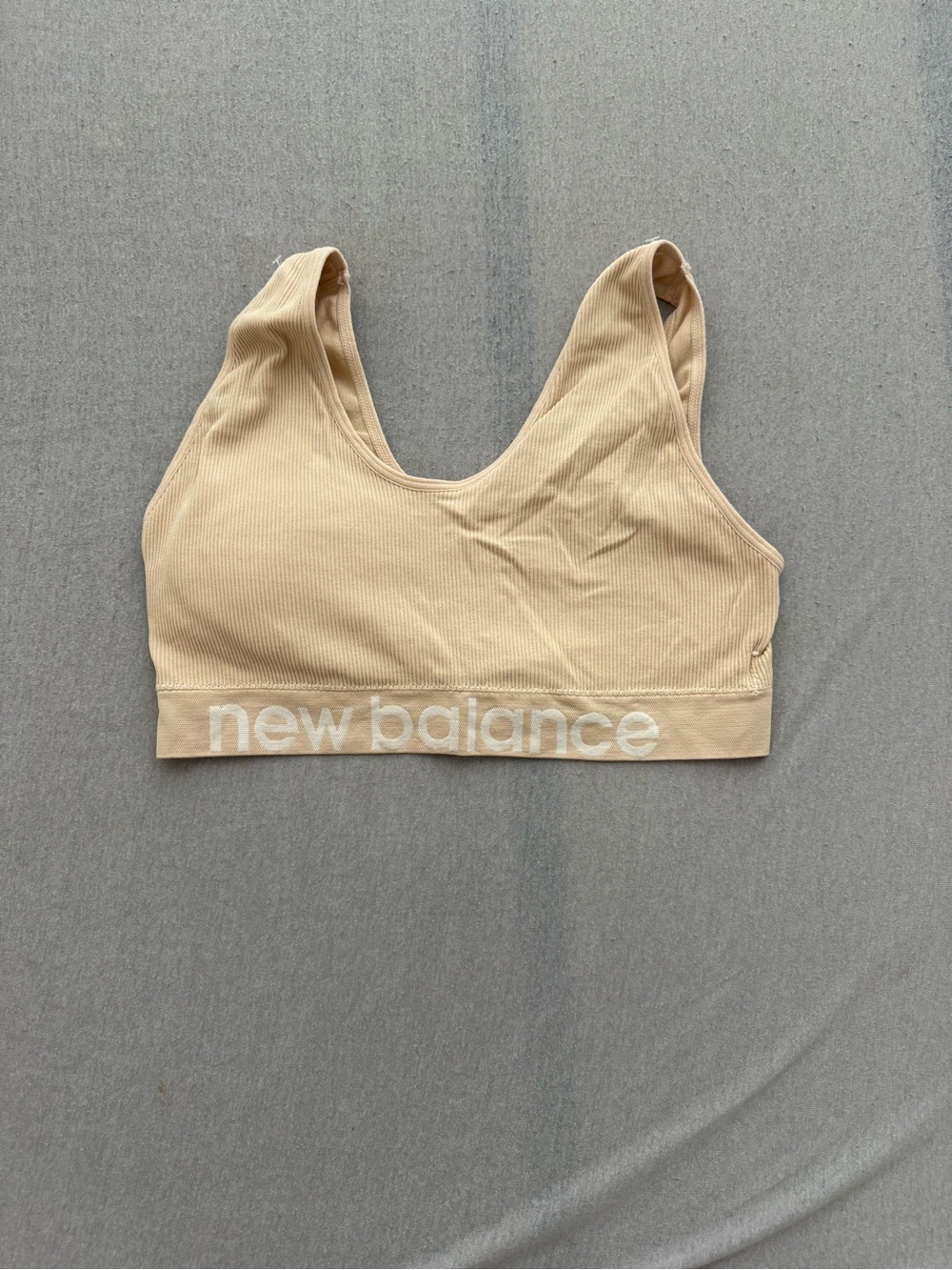 New Balance Ribbed Seamless Sports Bra in Light Beige